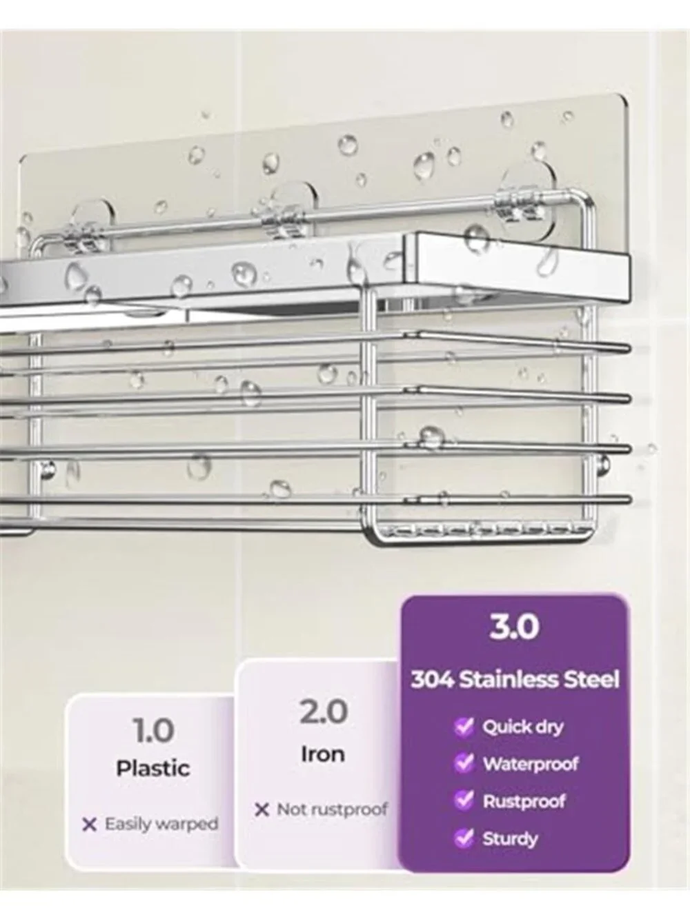 Shower Caddy Adhesive Stainless Steel No Drill Bathroom Organizer Shelf Set